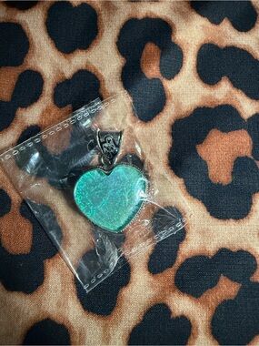 Heart Pendant Necklace with Iridescent Aqua Inlay